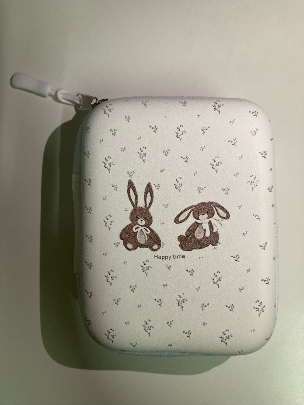 White Bunny Print Cosmetic Pouch - Cute Travel Case